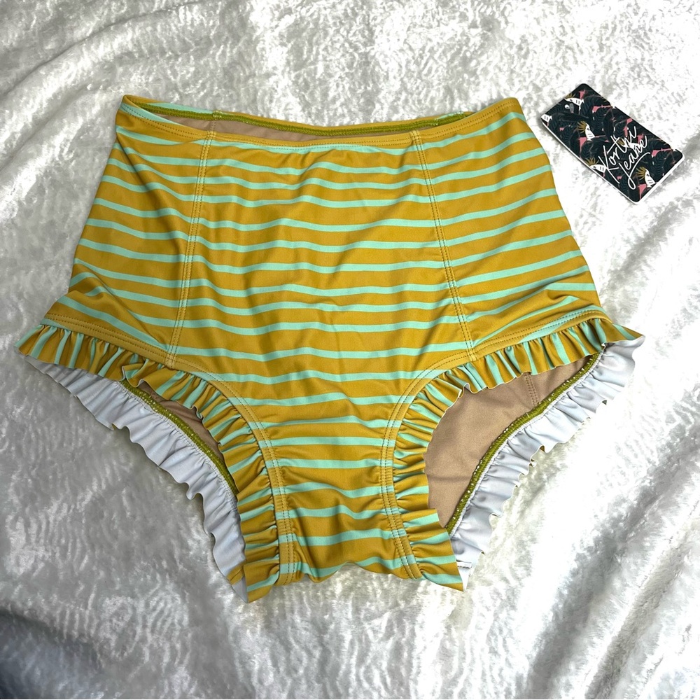Kortni Jeane Striped High-Waisted Bikini Bottoms size small NWT